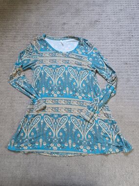 Popyoung Women’s Teal Paisley Long-Sleeve Tunic